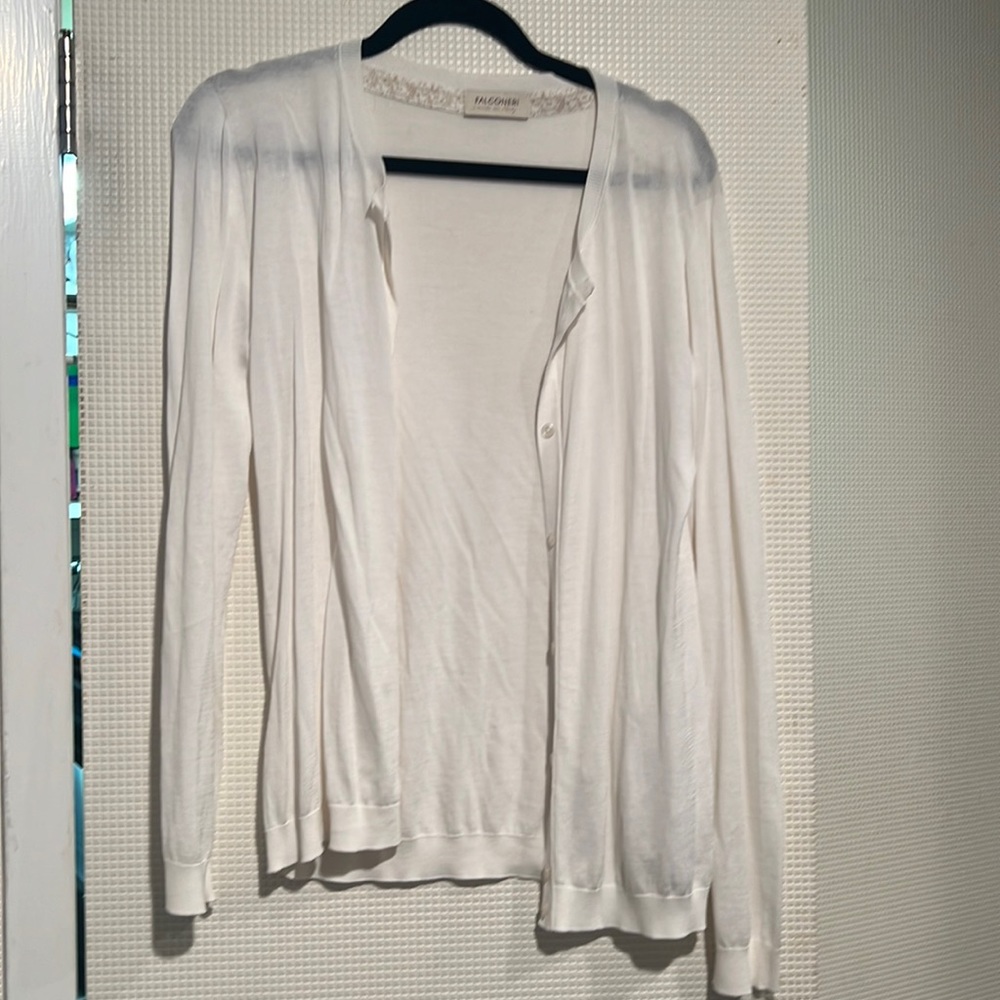 Falconeri White Italian Cotton Cardigan with Buttons, Size L